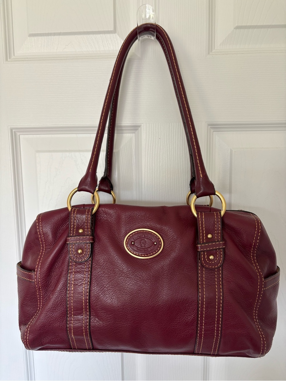 Etienne Aigner Burgundy Leather Shoulder Bag Satchel Tassel Y2K Equestrian